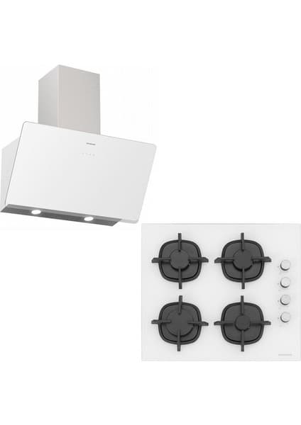 Silverline Sılverlıne Ikili Ankastre Set (Soho 3457 Beyaz 60 cm Davlumbaz A Enerji + CS5343W01 Beyaz Ankastre Döküm Izgaralı Ocak )