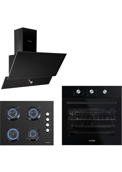 Kumtel Dizayn Siyah Cam Ankastre Set