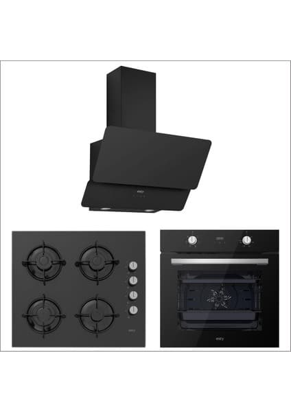 Esty Siyah Cam Ankastre Set - ( Fırın AEF6603B02 - Ocak ACO5335B01 - Davlumbaz 3471B6 )