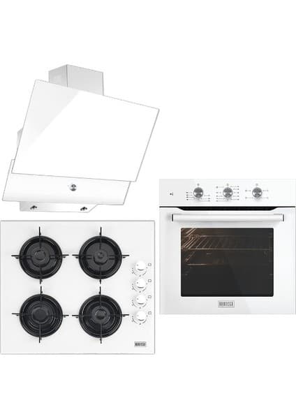 Kumtel Homtego 3'lü Kristal Ankastre Set Beyaz (A6-SF2 Fırın + 40TAHDF Ocak + DA6-830 Davlumbaz)