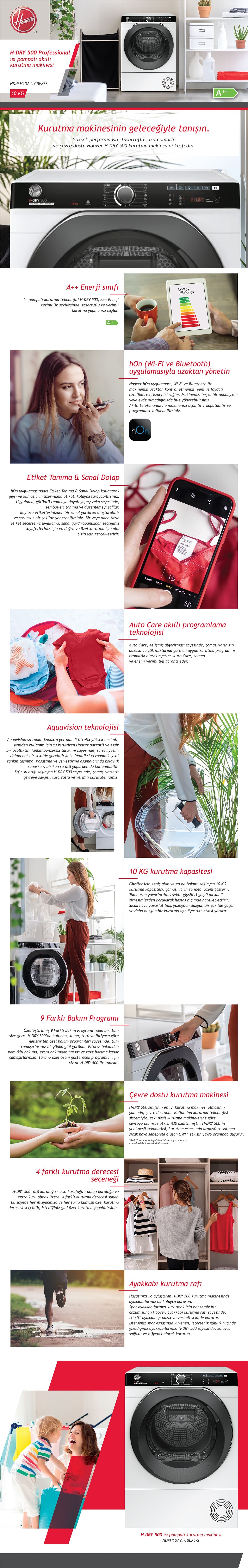 Hoover NDPEH10A2TCBEXSS 10 kg Wi-Fi  Bağlantılı Isı Pompalı Kurutma Makinesi 5