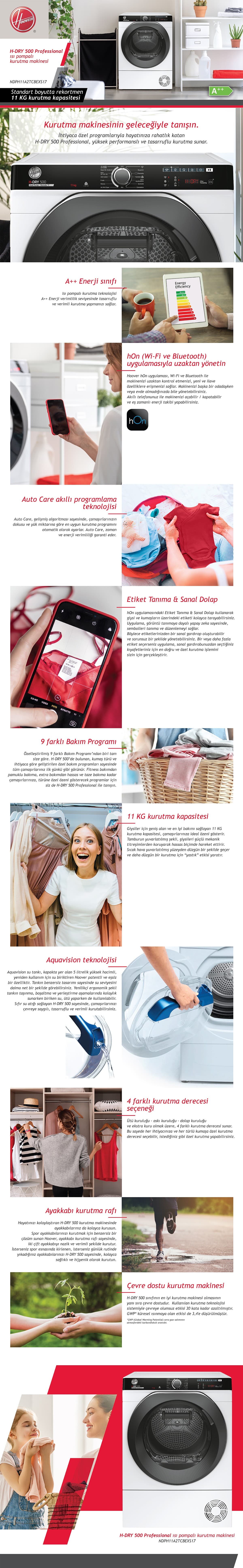 Hoover NDPH 11A2TCBEXS17 11 kg Wi-Fi  Bağlantılı Isı Pompalı Kurutma Makinesi 7