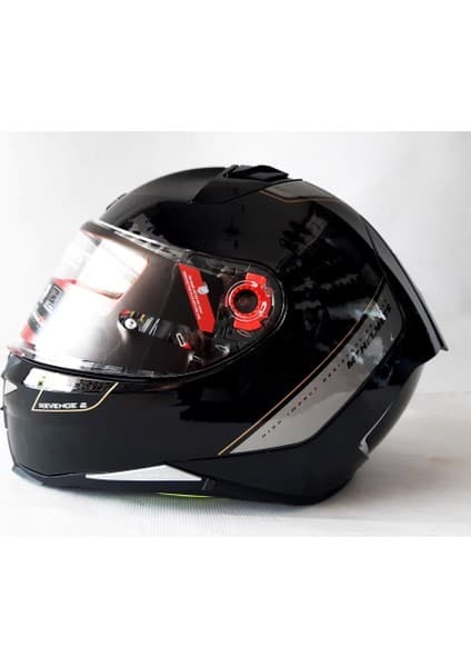 MT Kask MT Revenge 2 Solid A11 Gloss Black Şeffaf Vizörlü