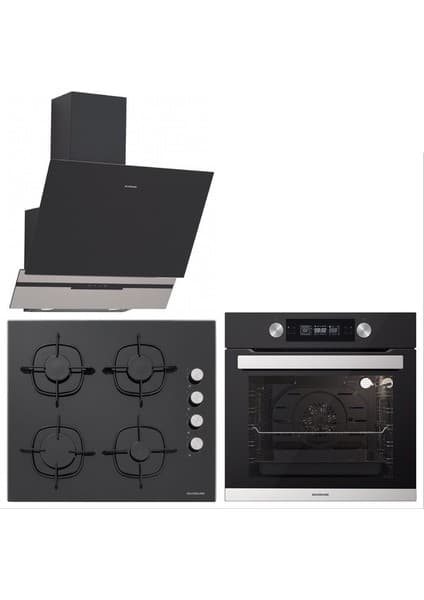 Silverline 3450 Siyah Davlumbaz, 5335 Siyah Ocak ve 6505 Siyah Fırın Ankastre Set