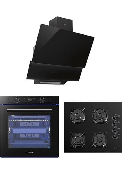 Luxell 88 Litre Platinium Siyah Ank Set A68-SGF3 Fırın /OC88 Cam Ocak/ Da6 835 Davlumbaz Kumandalı