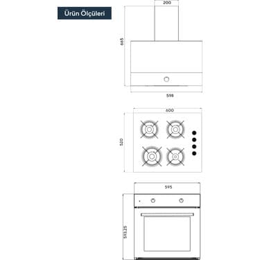 Kumtel Home Siyah Cam Ankastre Set (DA6-830 Davlumbaz + KO-40 TAHDF Ocak+ B66-S2 Fırın) 5