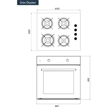 Kumtel Ankastre Set KO-40TAHDF Gaz Emniyetli Cam Ocak ve 3 Programlı A+ Sınıfı Siyah Ankastre Fırın 4