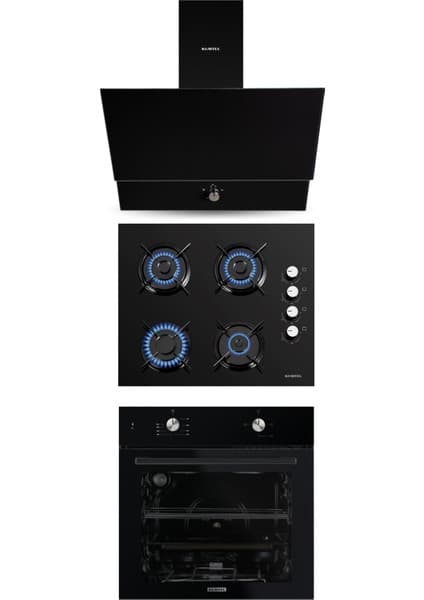 Kumtel Home Siyah Cam Ankastre Set (DA6-830 Davlumbaz + KO-40 TAHDF Ocak+ B66-S2 Fırın)