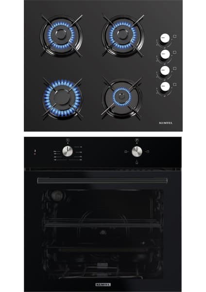 Kumtel Ankastre Set KO-40TAHDF Gaz Emniyetli Cam Ocak ve 3 Programlı A+ Sınıfı Siyah Ankastre Fırın