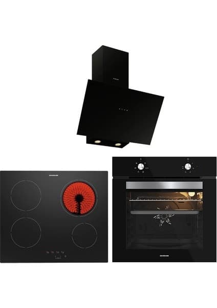 Silverline 3481 Flam VC8210B01 BO65E1B01 Siyah Cam Ankastre Set