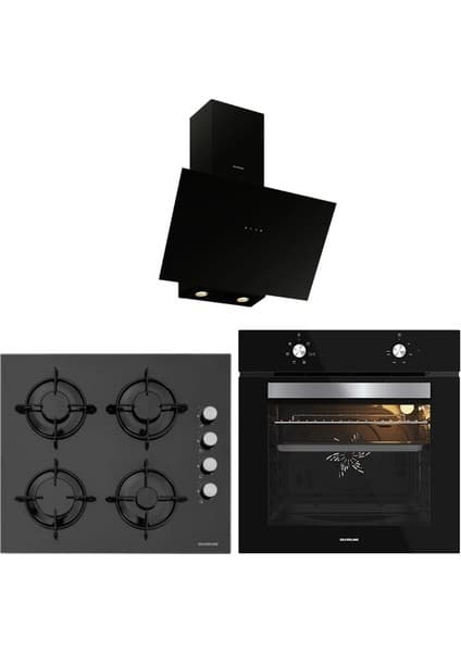 Silverline 3481 Flam - CS5349B01 - BO65E1B01 Siyah Cam Ankastre Set