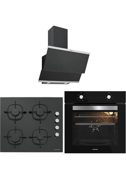 Silverline 3420 Classy - CS5335B01 - BO65E1B01 Siyah Cam Ankastre Set