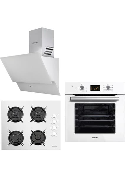 Kumtel White Optimus 3'lü Ankastre Set (A6SF2 DDT Beyaz Ankastre Fırın + 40TAHDF Beyaz Ankastre Ocak + 835 Beyaz Davlumbaz)