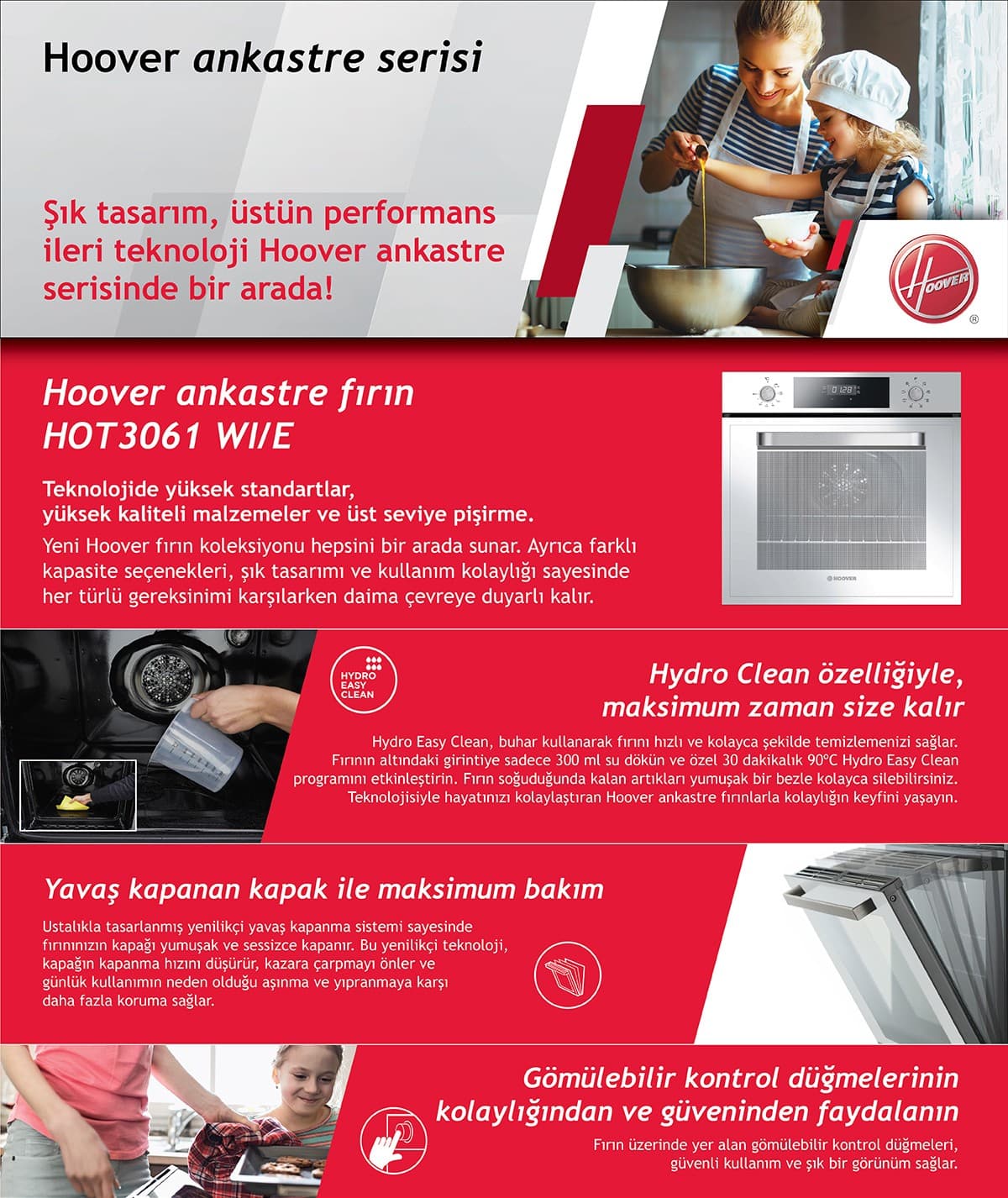 Hoover HOT3061WI/E Ankastre Fırın - Beyaz 3