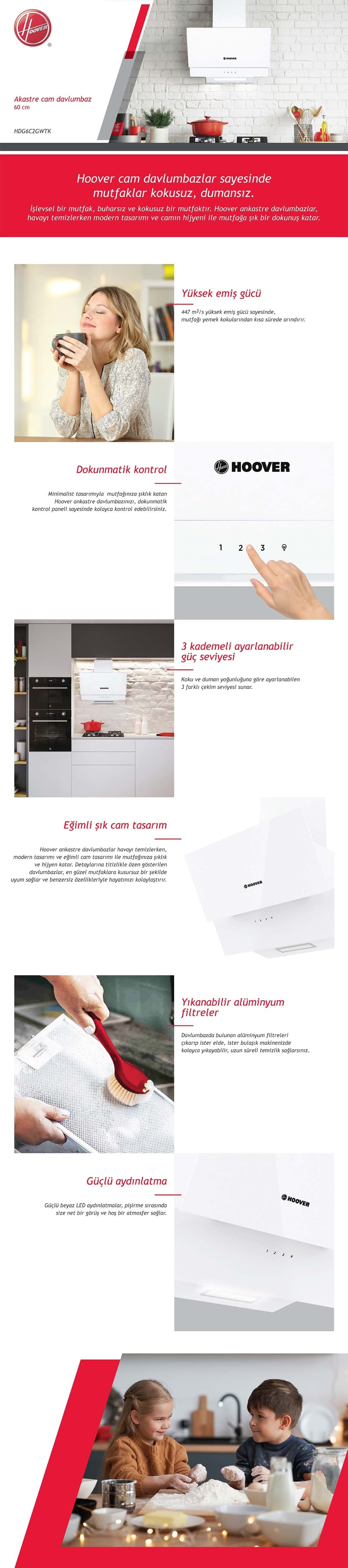 Hoover HDG6C2GWTK Ankastre Davlumbaz - 90cm, LED Aydınlatmalı, Yıkanabilir Filtre 4