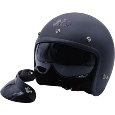 Motoanl Motosiklet Chopper Cruiser Kaskı Yarım Açık Kask ABS Malzeme Ce Onaylı Güneş Vizörlü Motor Kask Mat Siyah 3