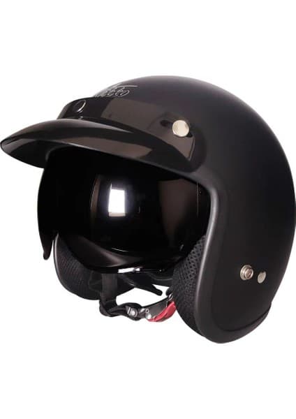 Motoanl Motosiklet Chopper Cruiser Kaskı Yarım Açık Kask ABS Malzeme Ce Onaylı Güneş Vizörlü Motor Kask Mat Siyah 7