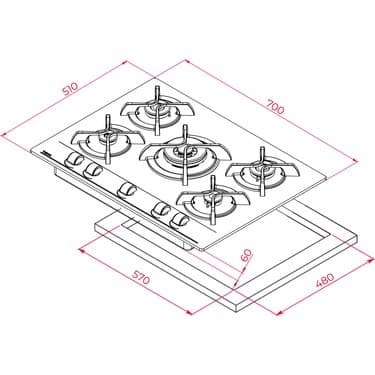 Teka - Gbc 75030 Kbc Wh - Ankastre Exactflame Teknolojili Kristal Wok Gözlü Cam Gazlı Ocak - Döküm Izgara - Beyaz - 70 cm - 112580053 3