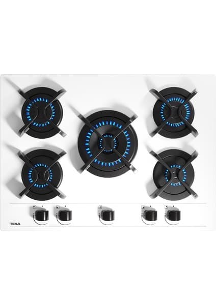 Teka - Gbc 75030 Kbc Wh - Ankastre Exactflame Teknolojili Kristal Wok Gözlü Cam Gazlı Ocak - Döküm Izgara - Beyaz - 70 cm - 112580053