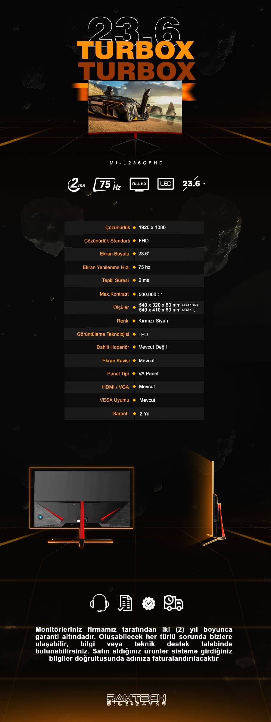 Turbox Trustier S Mt-L236CFHD 75Hz 2ms Vga Hdmi 1920x1080 23.6 inç R1800 Curved Frameless Monitör 6