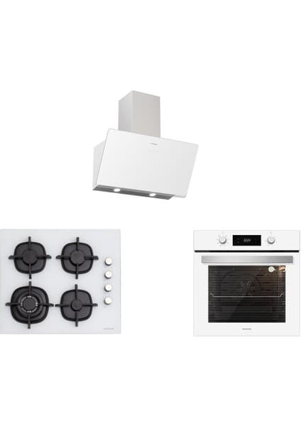 Silverline BO6504W01 - CS5429W01 - 3457 Soho 60 cm Beyaz Cam Ankastre Set