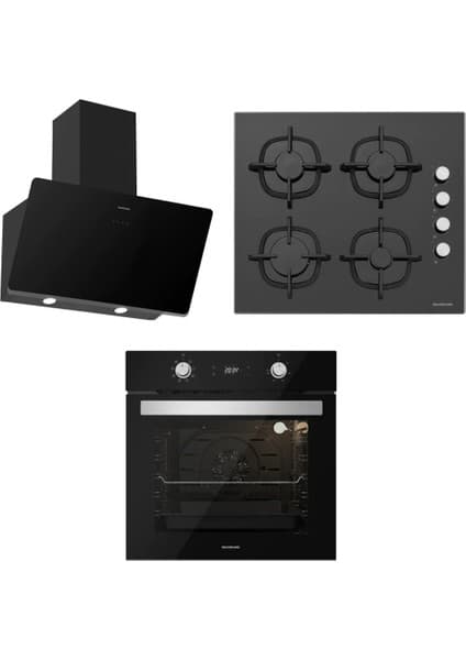 Silverline BO6504B01 - CS5343B01 - 3457 Soho 60 Siyah Cam Ankastre Set