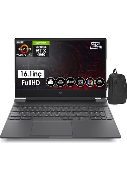 Hp Victus Amd Ryzen 5 7640HS 16GB Ddr5 Ram 512GB SSD 8gb RTX4060 16,1 Inç 144Hz IPS Fhd WINDOWS11HOME Taşınabilir Bilgisayar Z7Z4N1EAW10+ZETTAÇANTA