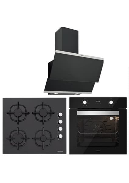 Silverline BO6502B02 - CS5343B01 - 3420 Classy 60 Siyah Cam Ankastre Set