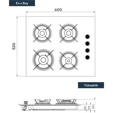 Kumtel Rustik Beyaz Cam Ankastre Ocak (Ko-40 Tahdf) 2