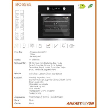 Silverline BO65E5B01 Siyah Cam Ankastre Fırın 14 Program Multifonksiyonel 2