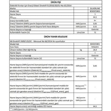 Silverline BO65E5B01 Siyah Cam Ankastre Fırın 14 Program Multifonksiyonel 5