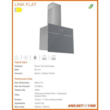 Silverline 3364 Lınk Flat Gri Cam Duvar Tipi Davlumbaz 60 cm 3