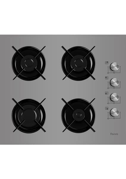 Ferre 2240 Gri 60 cm Emaye Izgaralı Set Üstü Cam Ocak - Doğalgaz