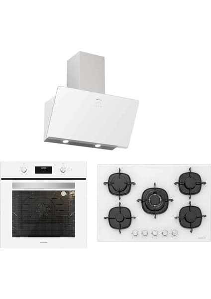 Silverline BO6502W02 - CS5365W01 Soho 60 Beyaz Cam Ankastre Set (Fırın + Ocak)