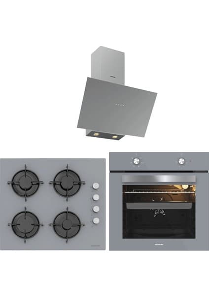 Silverline 3481 Flam Gri Cam Ankastre Set: Davlumbaz, Ocak ve Fırın