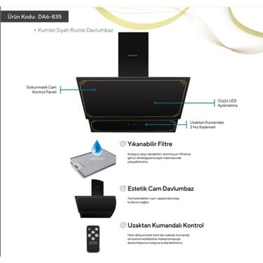 Kumtel Rustik Siyah Davlumbaz (DA6-835) Kumandalı 2