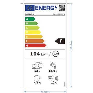 Samsung 13 Kişilik Solo Bulaşık Makinesi – 4 Programlı, 60 Dakika Hızlı Yıkama, F Enerji Sınıfı, Ekonomik Kullanım 4