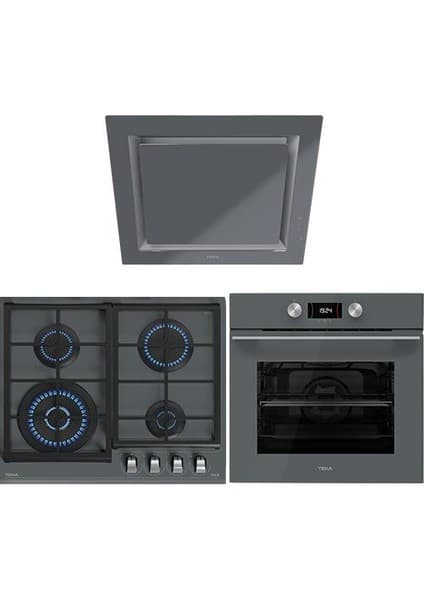 Teka Ankastre Set Gri (Hlb 8400 Fırın-Gzc 64320 4 Gözlü Ocak-Dlv 68660 Davlumbaz)