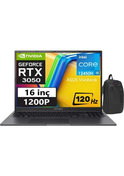 Asus Vivobook 16X 12.nesil Core I5 12450H 16GB 512GB SSD RTX3050 16 Inç 120Hz\