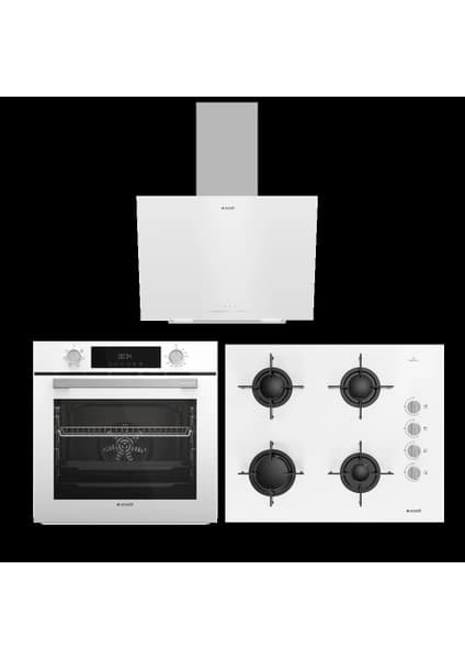 Arçelik 7311 GBY Cam Ankastre Set - Beyaz Fırın + Ocak + Davlumbaz