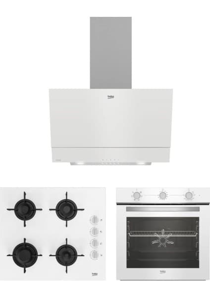 Beko Beyaz Cam Avantaj Ankastre Set - 3’lü Ankastre Set (Fırın + Ocak + Davlumbaz)