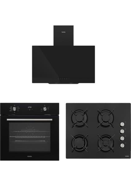 Vestel Eğik Siyah Hamur Şefi Set Modern Mutfak Uyumlu Cam Ocak Yüzeyi 4 Ocak Gözü