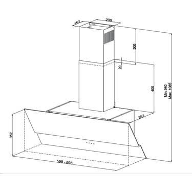 Vinola CWB104.600 Siyah Yatay Cam Davlumbaz 2