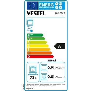 Vestel AF-9786 B 73 Lt A Enerji Sınıfı Ankastre Fırın 2