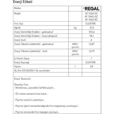 Regal Af 7665 Bc Ankastre Fırın 4