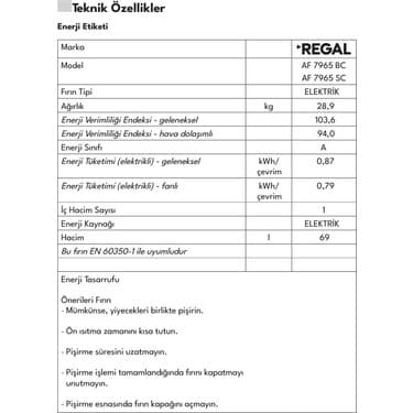 Regal AF 7965 BC Ankastre Fırın 3