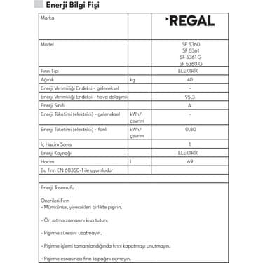 Regal SF 5361 G Tamboy Fırın 3