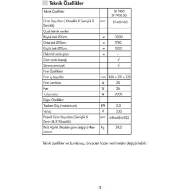 Vestel SF 7400 A Enerji Sınıfı 4 Gözü Gazlı Tamboy Solo Fırın 6