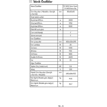 Vestel Sf 8400 Retro Siyah Solo Fırın 8