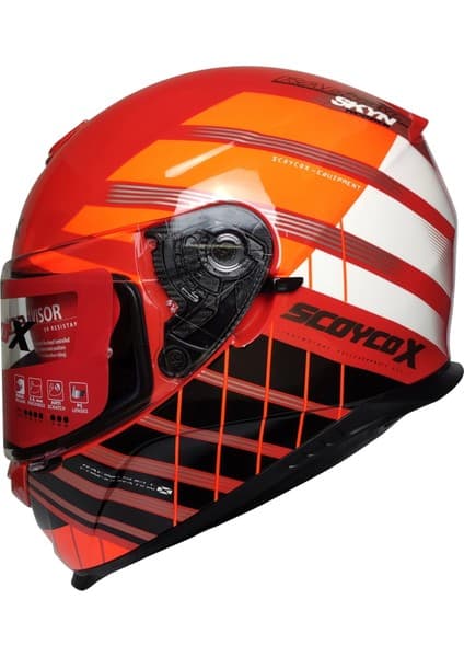 Scoyco X507 Güneş Vizörlü Kapalı Kask Eagle Skın Turuncu 6
